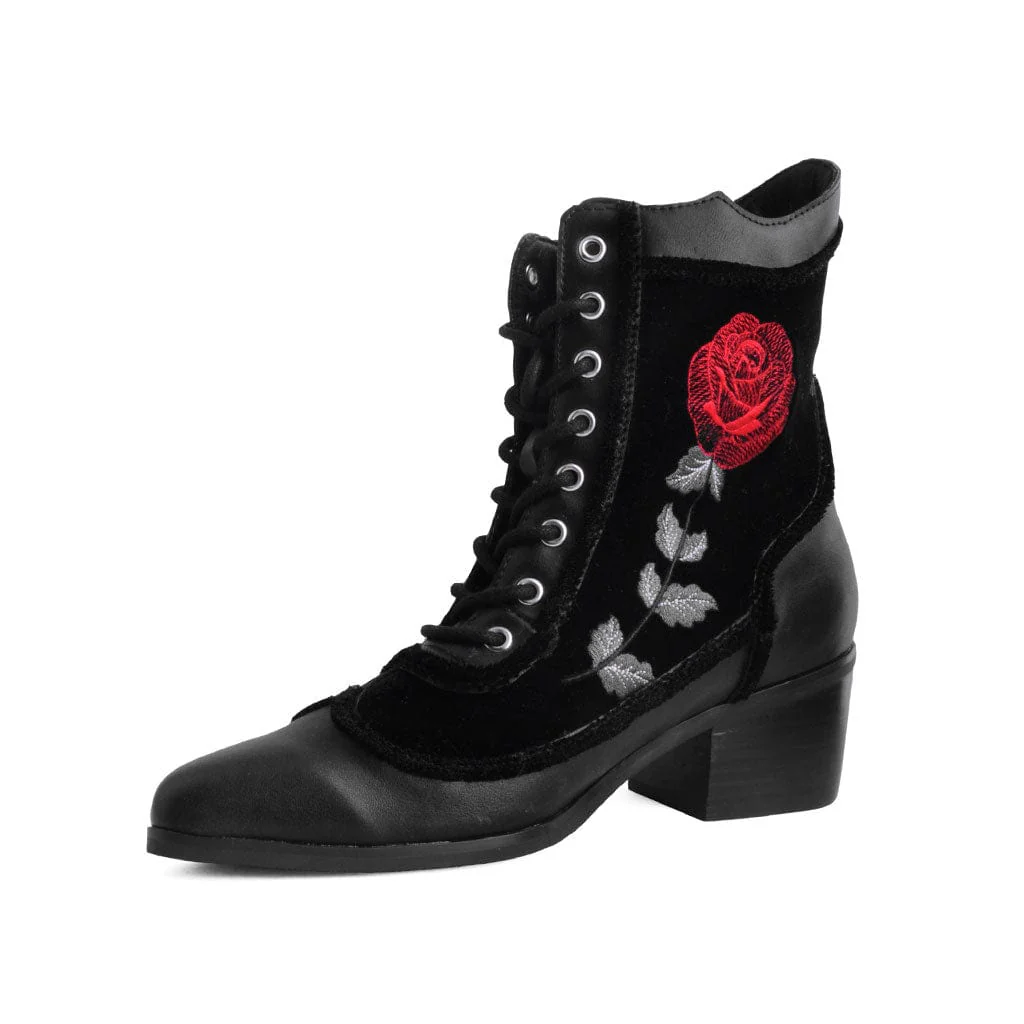 Anarchic Pointed Cuban Heel Boot Black Velvet - Image 4