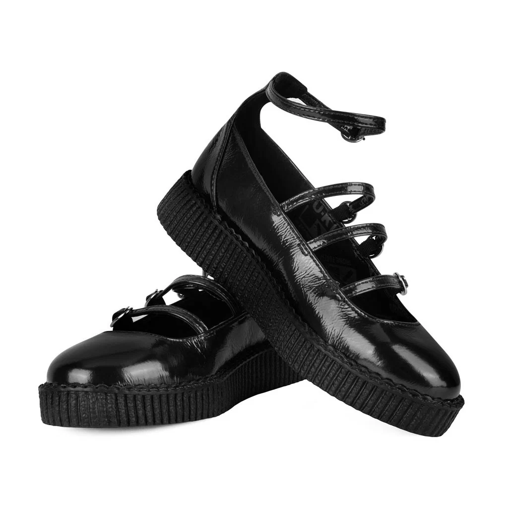4-Strap Ballet Creeper Vegan Black Crinkle Patent - Image 3