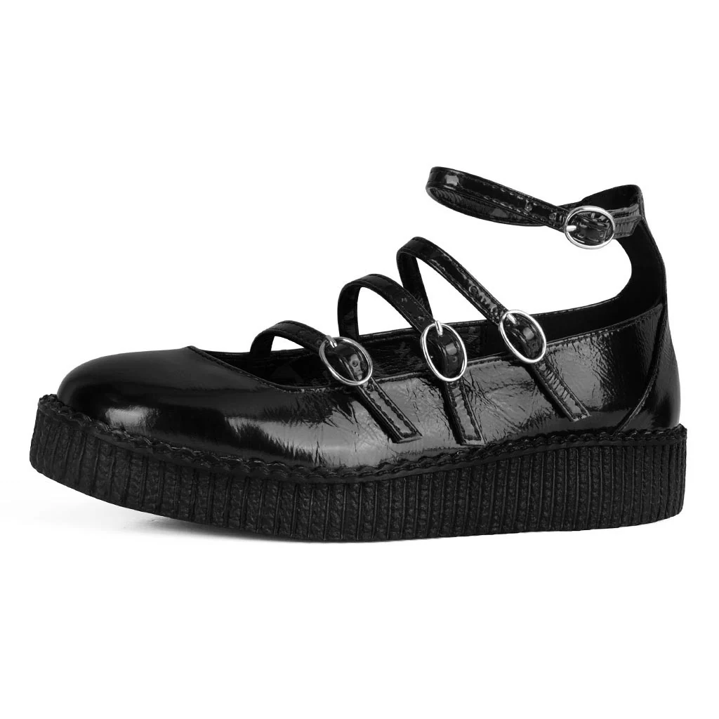 4-Strap Ballet Creeper Vegan Black Crinkle Patent - Image 4
