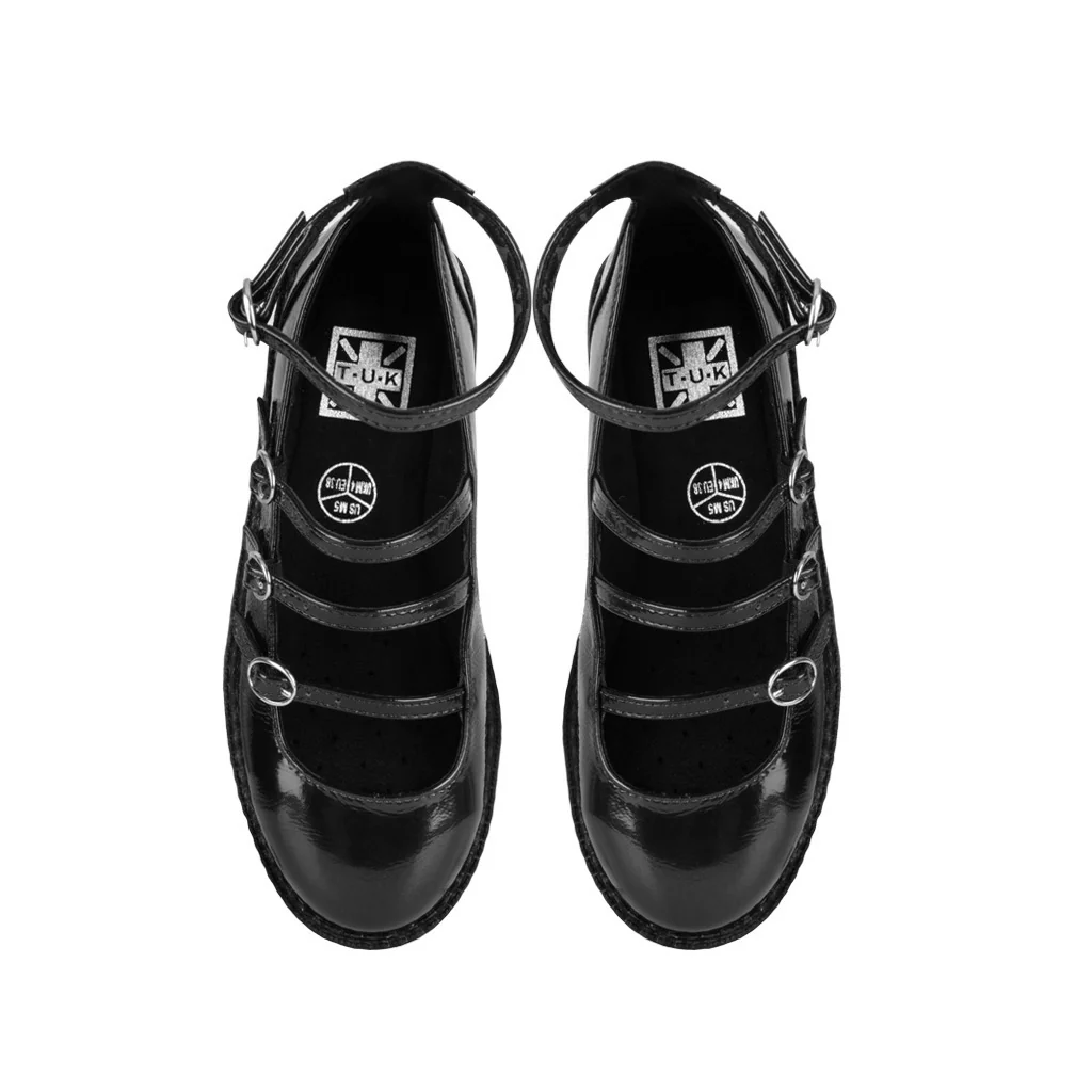 4-Strap Ballet Creeper Vegan Black Crinkle Patent - Image 5