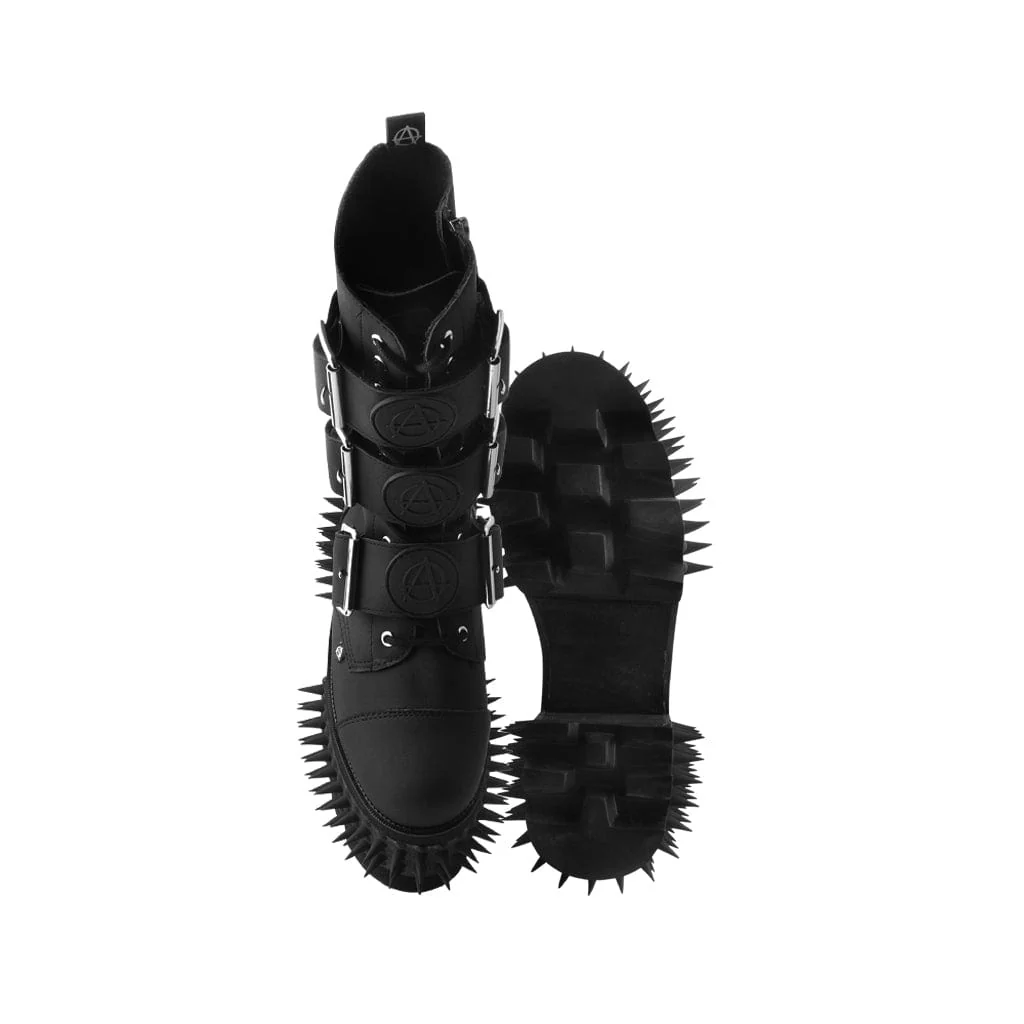 Anarchic Stomp Big Buckle Boot Black Vegan Leather - Image 6