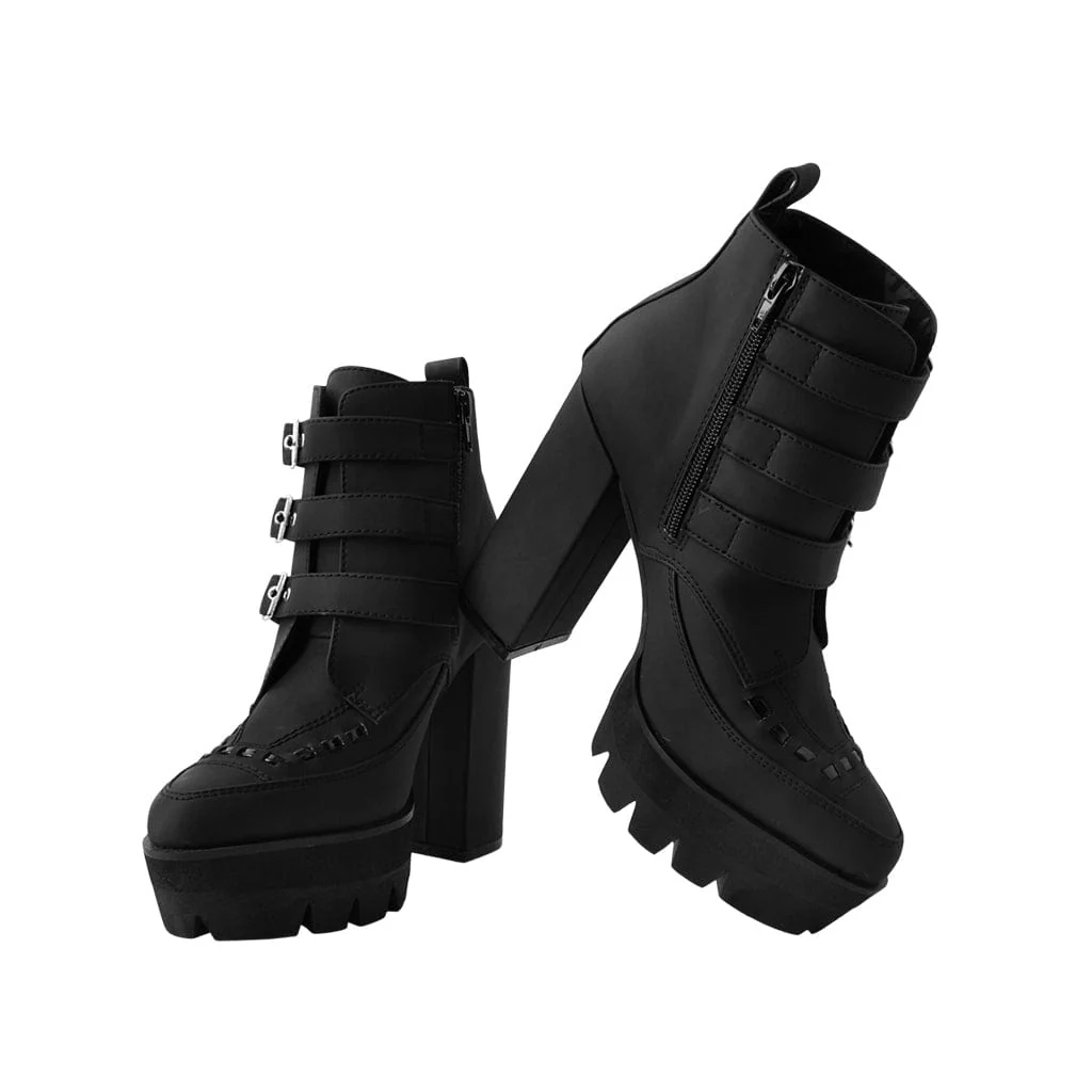 Rockstar Pointed Platform 3-Buckle Boot Black - Image 6