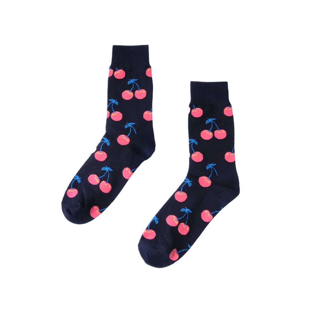 Crew Sock Black & Cherry Print Women's - Image 3