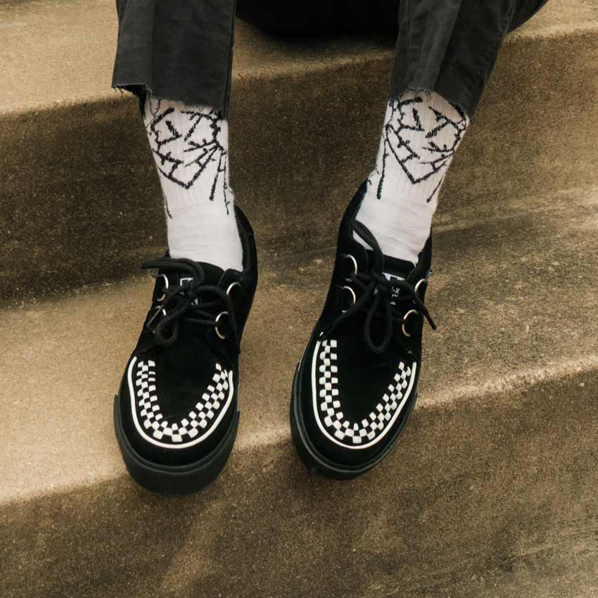 Creeper Sneaker Black Suede & White Interlace - Image 4