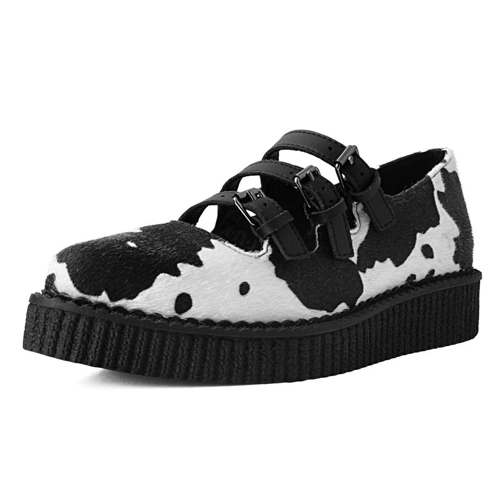 Ballet Creeper 3-Strap Black & White Cow Print - Image 4