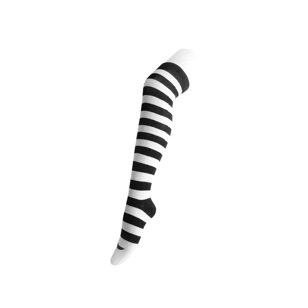 Thigh High Black & White Striped Sock Women's