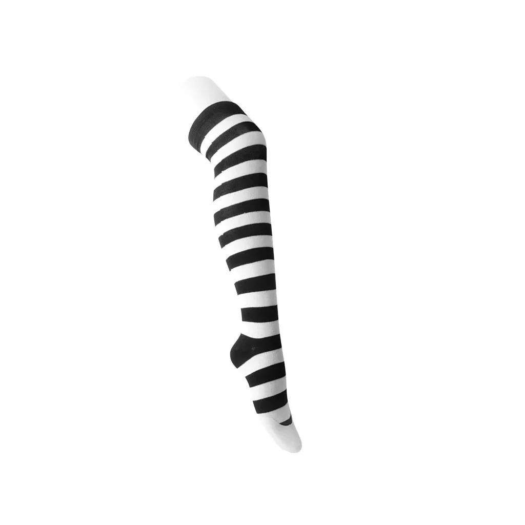 Thigh High Black & White Striped Sock Women's - Image 2