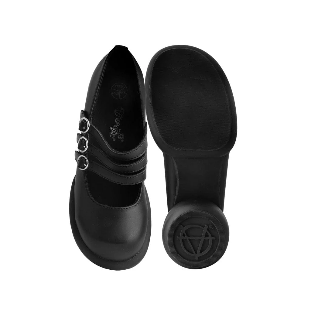 Bubble Heel 3-Strap Mary Janes Black Vegan Leather - Image 6