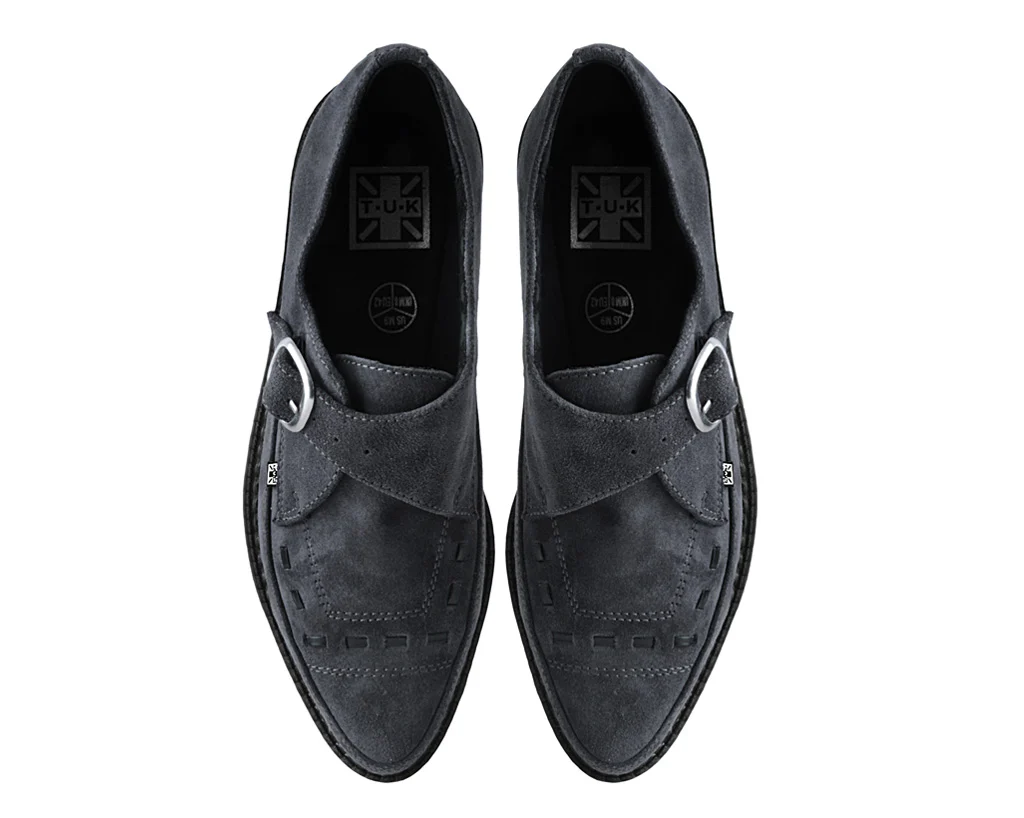 Pointed Creeper Monk Buckle Charcoal Suede - Image 5