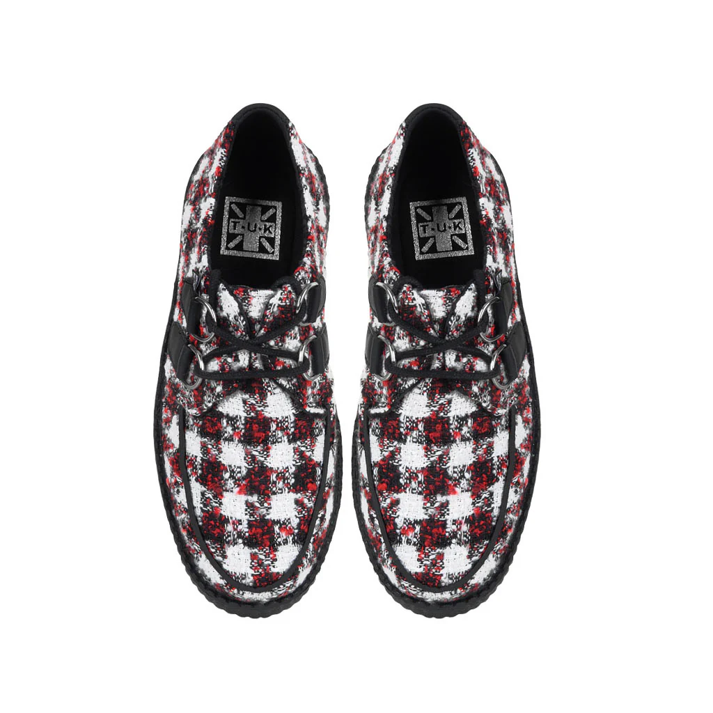 White Black and Red Checkered Tweed Viva High Creepers - Image 5